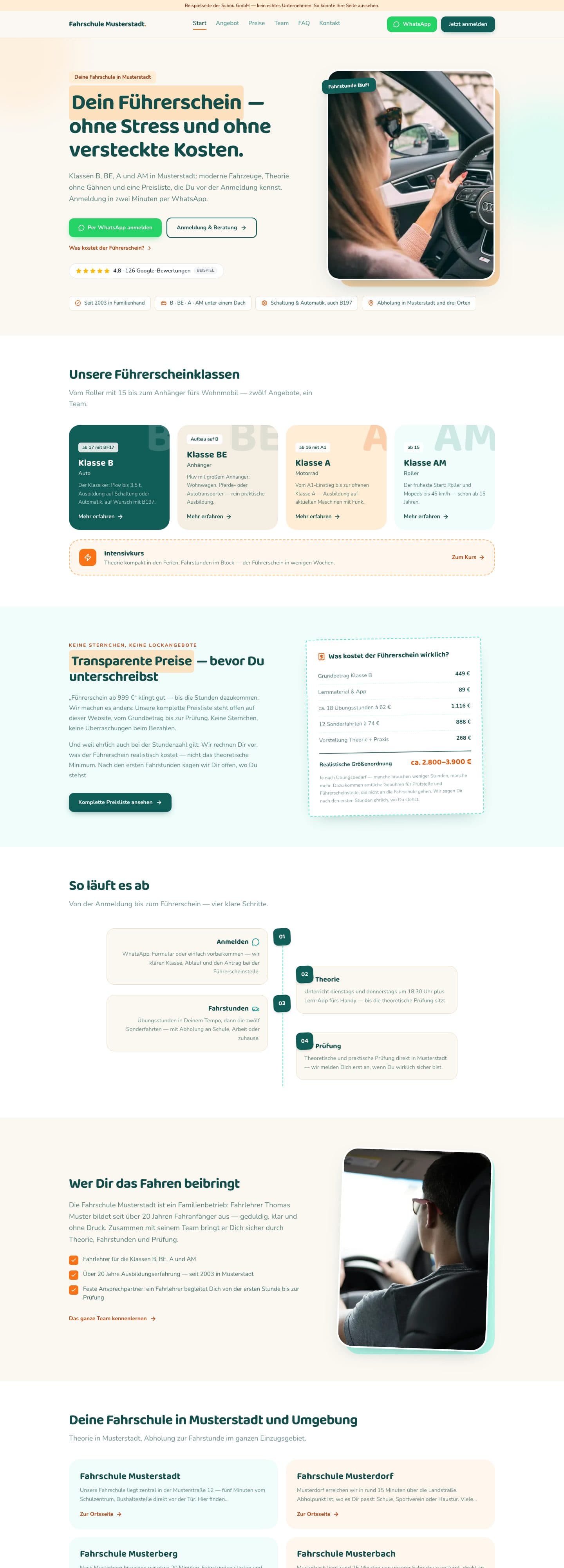 Beispiel-Website: Fahrschule (Musterdesign)