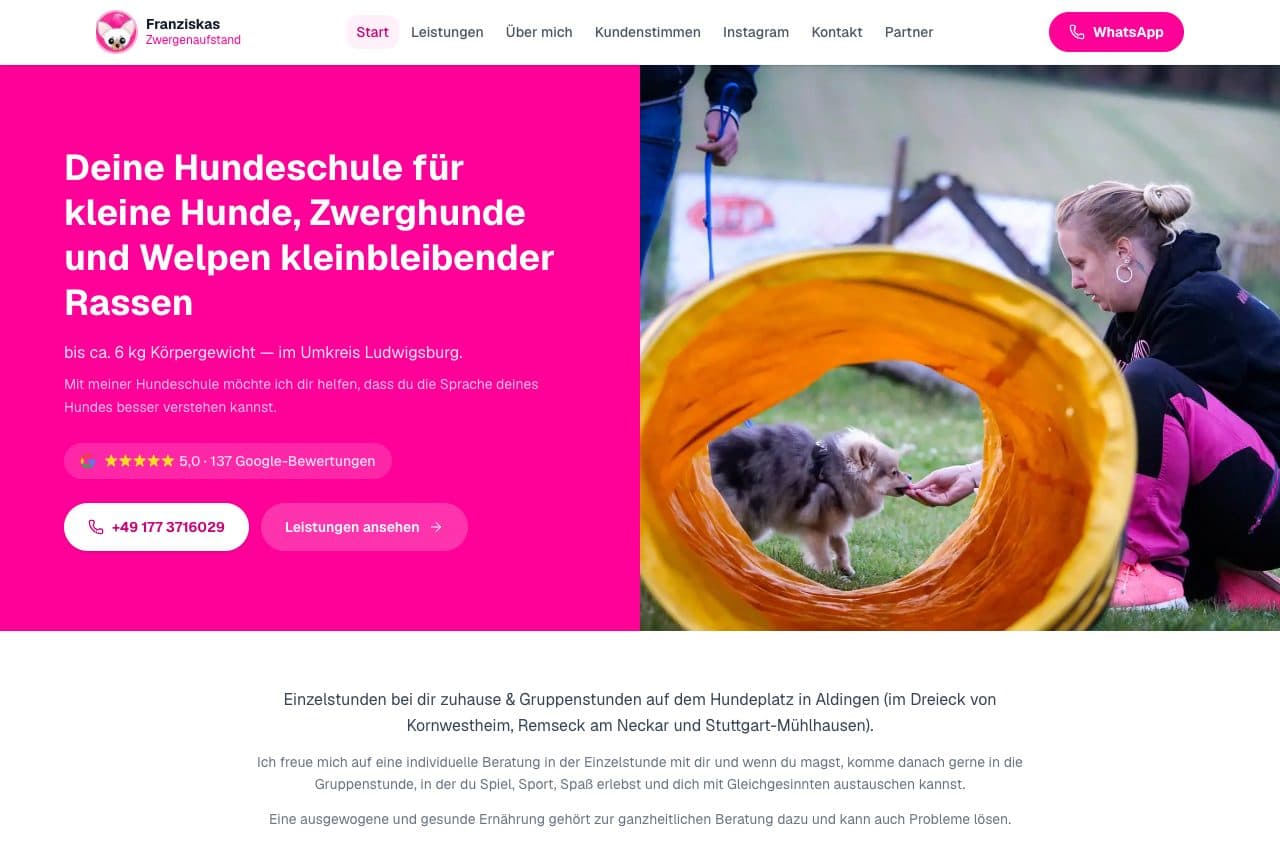 Website von Franziskas Zwergenaufstand (Hundeschule)